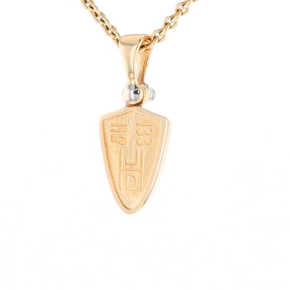 Gold Quartz Necklace Shield Shape Inlaid Pendant with .02ct Diamond