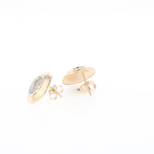 Superior Quality Gold Quartz Inlaid Circle Stud Earrings