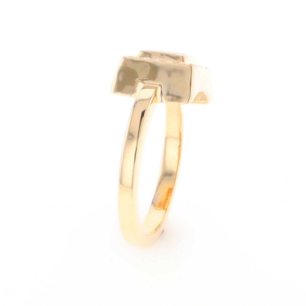 Gold Quartz Ring Square Inlaid Halo .14ctw Diamonds Design