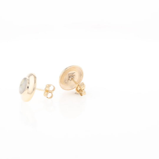 Gold Quartz Earrings Round Inlaid Design