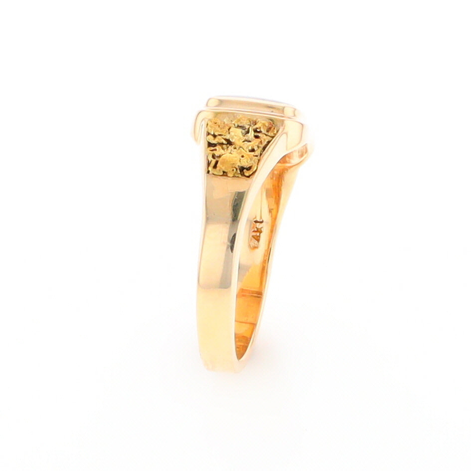 Gold Quartz Ring Square Inlaid Design Double Natural Nugget Sides