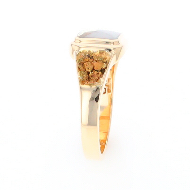 Gold Quartz Ring Square Inlaid Design Double Natural Nugget Sides