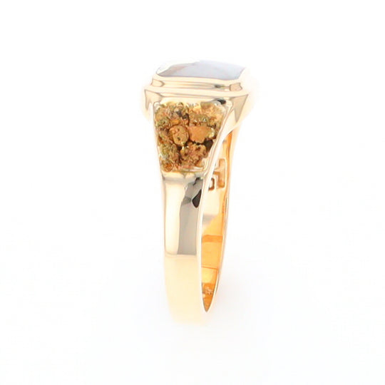 Gold Quartz Ring Square Inlaid Design Double Natural Nugget Sides