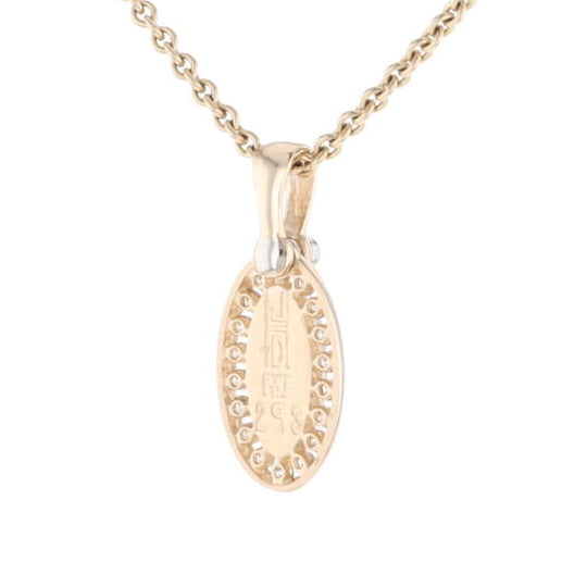 Gold Quartz Pendant Oval Inlaid with .22ctw Round Diamonds Halo (G1)