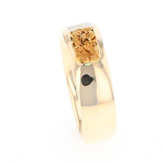 Gold Quartz Ring Rectangle Inlaid with Natural Nugget Sides