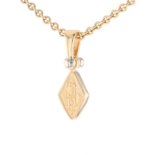 Gold Quartz Necklace Diamond Shape Inlaid Pendant with .02ct Diamond