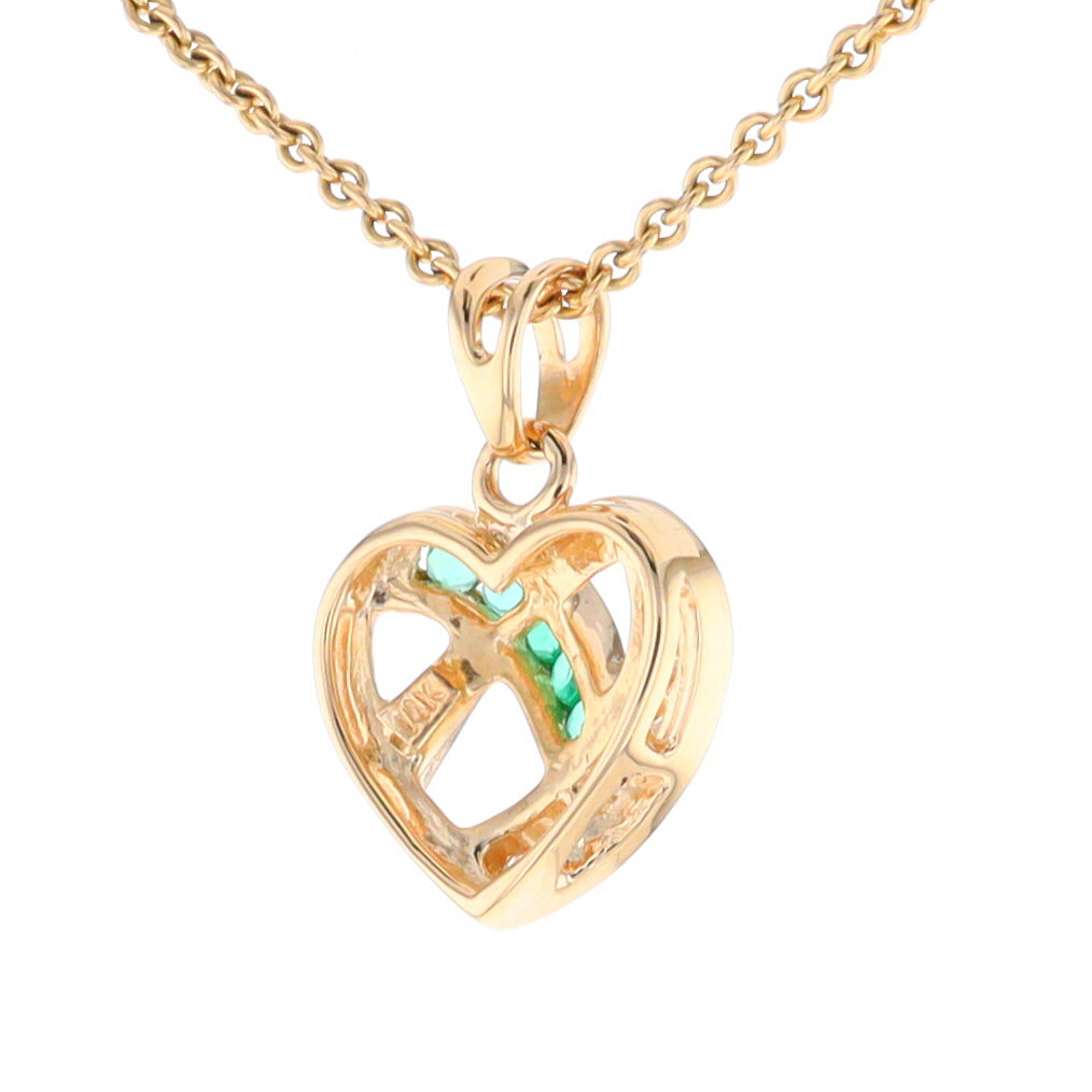 Open Criss-Cross Heart Emerald and Diamond Pendant