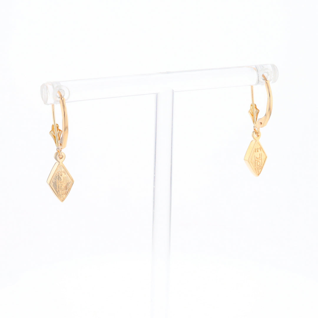 Gold Quartz Earrings Diamond Shape Inlaid Lever Backs G1