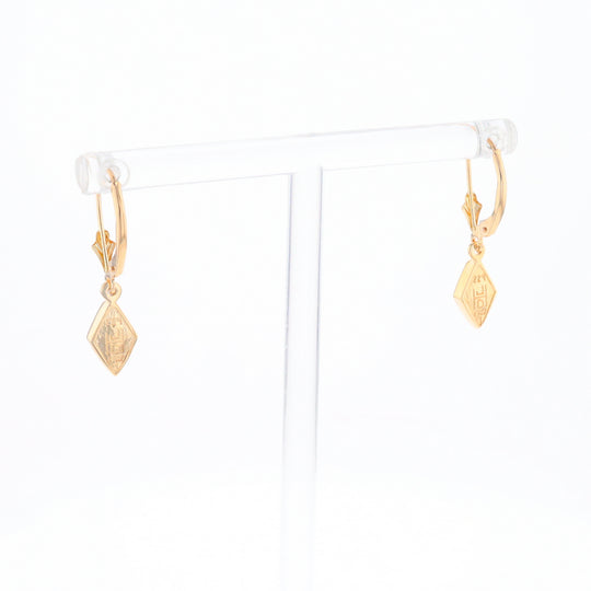 Gold Quartz Earrings Diamond Shape Inlaid Lever Backs G1