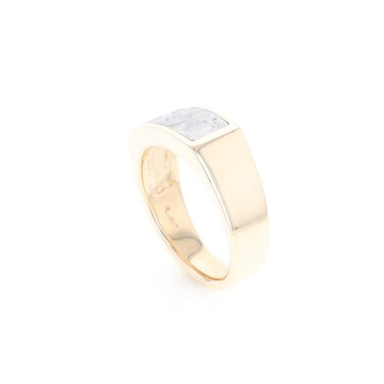 Rectangle Meteorite Inlaid Ring