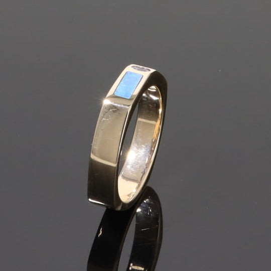 Opal Rings 2 Section Inlaid Design with Round Tanzanite