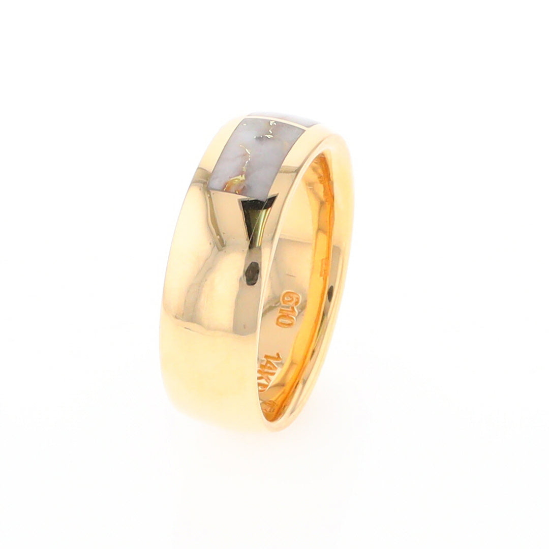 Gold Quartz Ring 3 Section Rectangle Inlaid Design Band