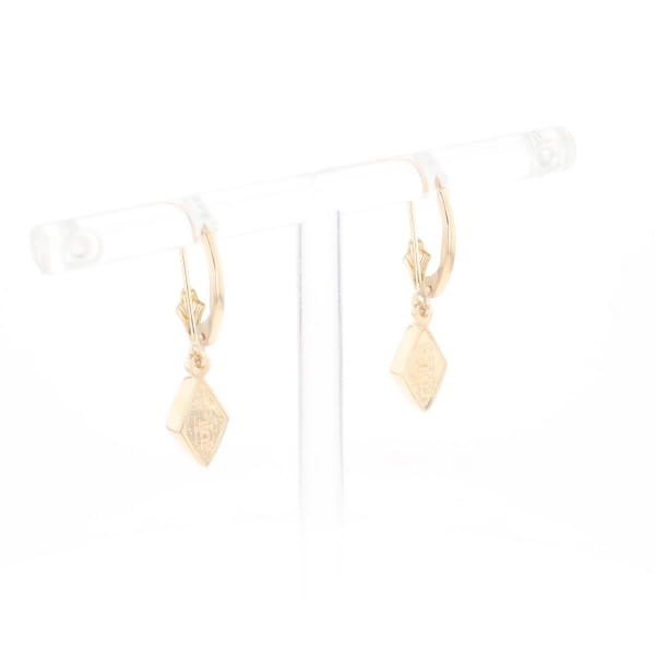 Gold Quartz Earrings Diamond Shape Inlaid Lever Backs G2