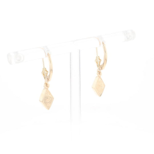 Gold Quartz Earrings Diamond Shape Inlaid Lever Backs G2