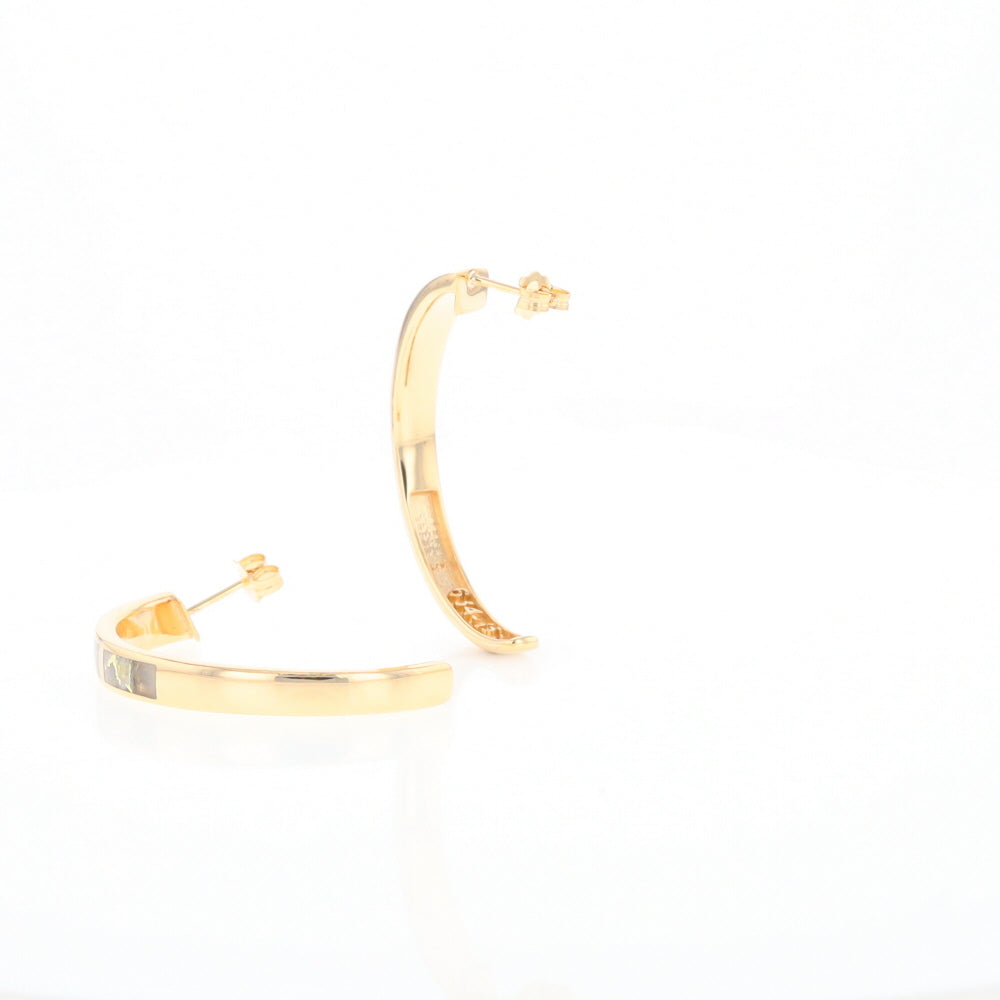 Gold Quartz Hoop Earrings 3 Section Inlaid Design G2