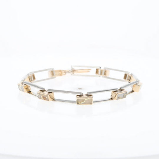 Gold Quartz Bracelet Rectangle Link Inlaid with Toggle Clasp G2
