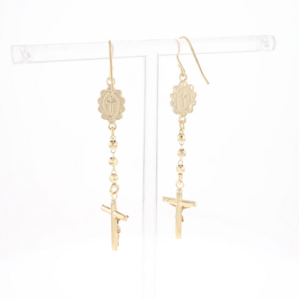 Gold Plated Virgin Mary and Crucifix Dangle Earrings