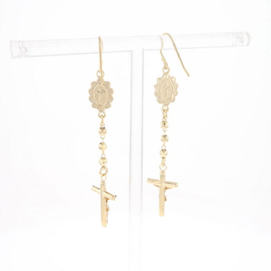Gold Plated Virgin Mary and Crucifix Dangle Earrings