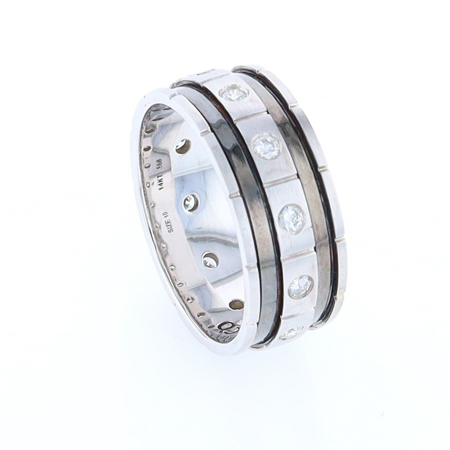 Contemporary Men's Comfort Fit Wedding Band With Diamonds