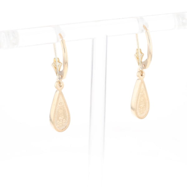 Gold Quartz Earrings Tear Drop Inlaid Lever Backs - G3