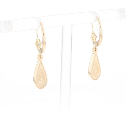 Gold Quartz Earrings Tear Drop Inlaid Lever Backs - G3