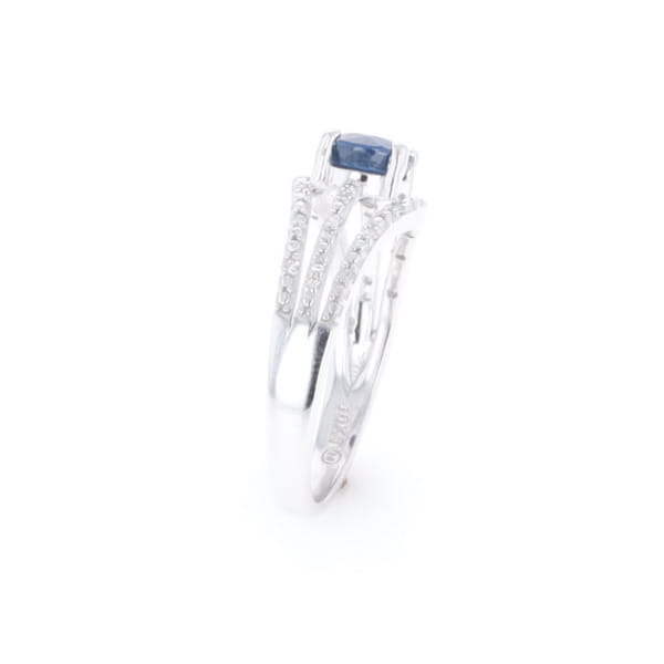 Blue Sapphire Triple Shank Ring With Accent Diamonds