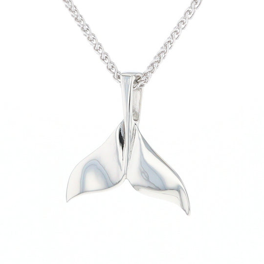 Whale Tail Natural Nuggets Inlaid Sea Life Medium White Gold Pendant