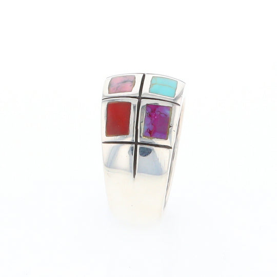 Native Silver Multi Stone Inlaid Ring