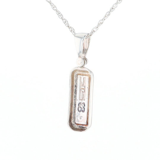 Sterling Silver Gold Quartz Invlaid Rectangle Bar Pendant - G3