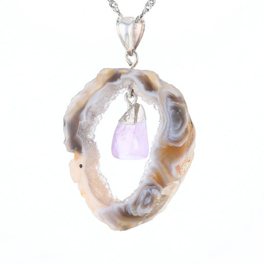 Druzy Quartz With Dangling Amethyst Pendant