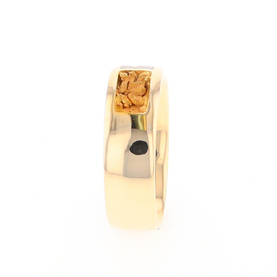 Gold Quartz Ring Rectangle Inlaid with Natural Nugget Sides