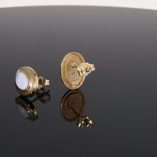 Opal Earrings Oval Inlaid Design Studs
