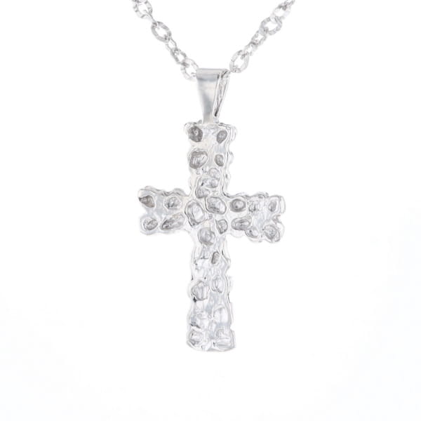 Sterling Silver Nugget Pattered Cross Necklace