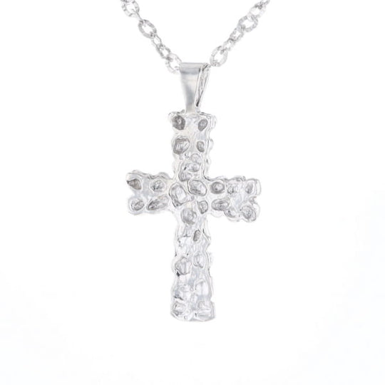 Sterling Silver Nugget Pattered Cross Necklace