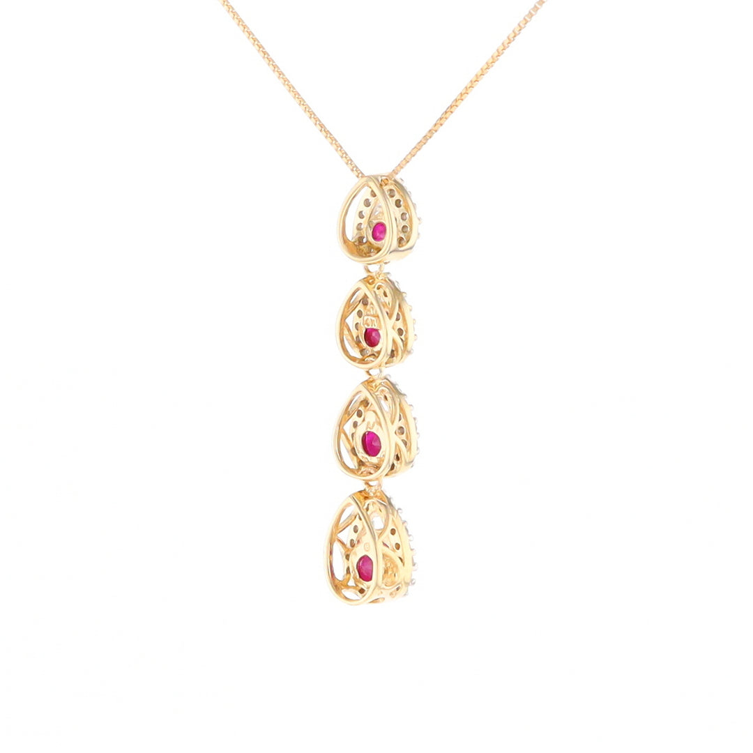 Ruby Drop Necklace with Pear Shaped Diamond Halos