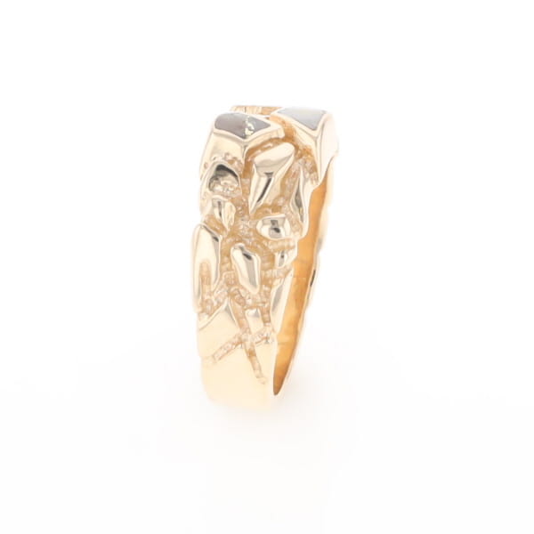 Gold Quartz Ring 3 Section Inlaid Nugget Design Band