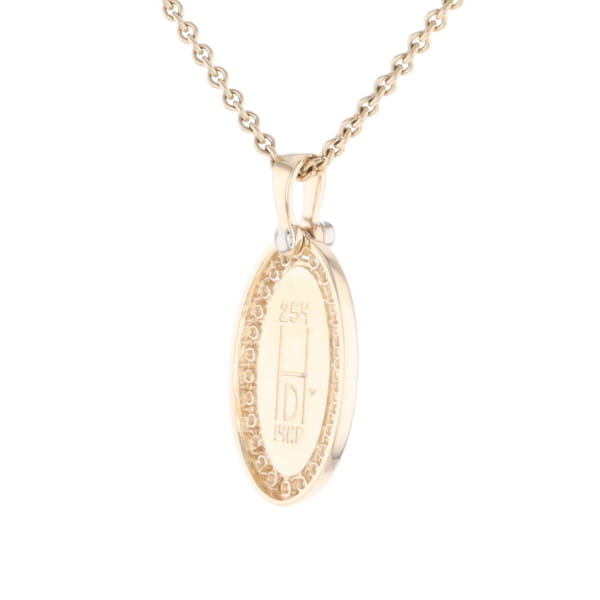 Gold Quartz Necklace .37ctw Halo Diamond Oval Inlaid Pendant