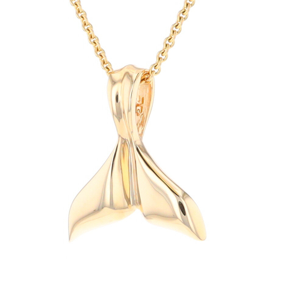 Whale Tail Necklaces Gold Quartz Double Sided Inlaid Sea Life Pendant