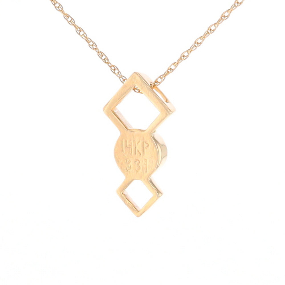 Gold Quartz Round Inlay Double Diamond Design Pendant