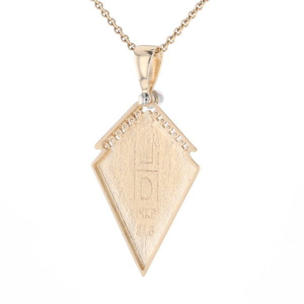 Gold Quartz Necklace Kite Shape Inlaid Pendant with .27ctw Diamonds
