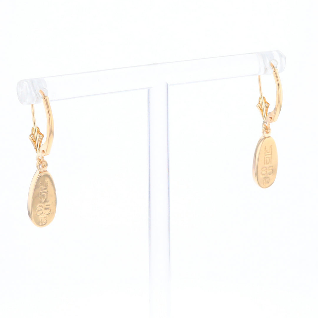 Gold Quartz Earrings Tear Drop Inlaid Lever Backs