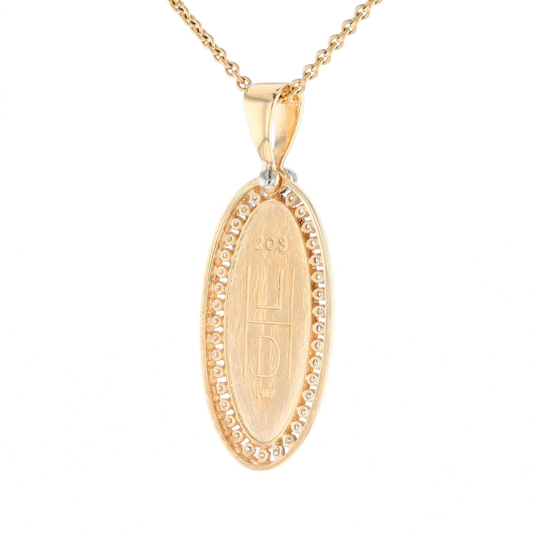 Gold Quartz Necklace .54ctw Halo Diamond Oval Inlaid Pendant