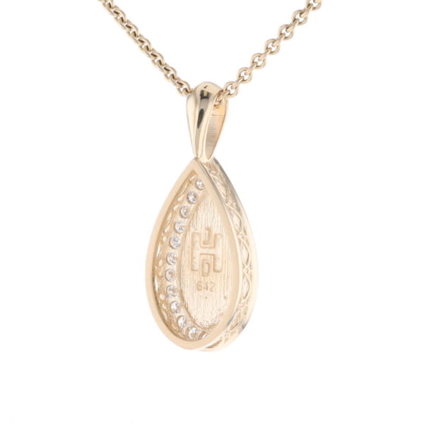 Gold Quartz Pendant Tear Drop Inlaid .42ctw Diamond Halo Design
