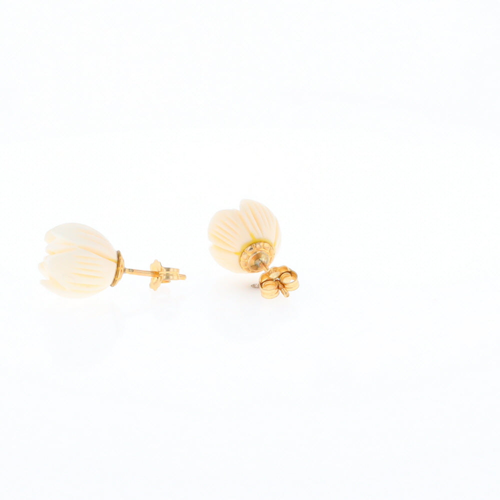 Carved Ivory Flower Stud Earrings