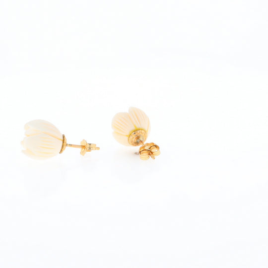 Carved Ivory Flower Stud Earrings