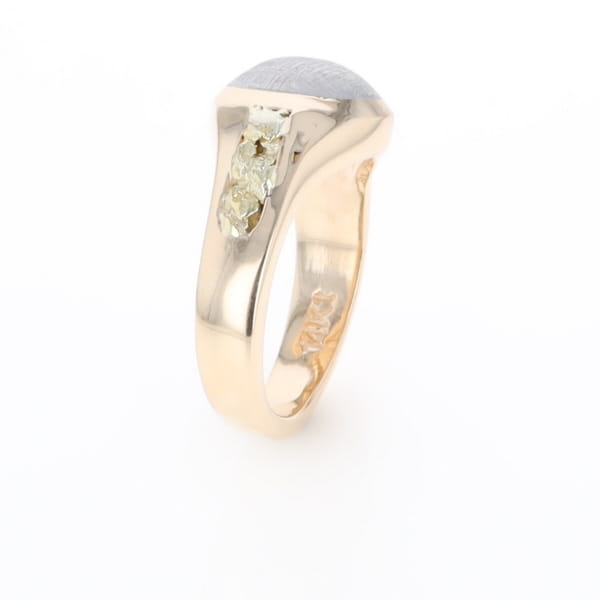 Oval Meteorite Inlaid Ring with Natural Gold Nuggets