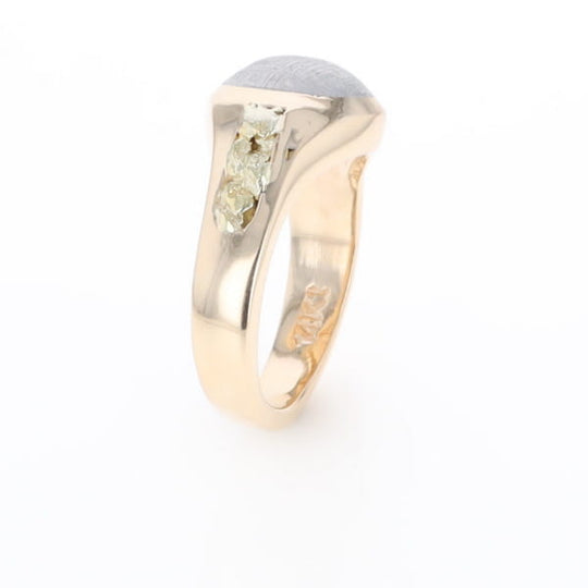 Oval Meteorite Inlaid Ring with Natural Gold Nuggets