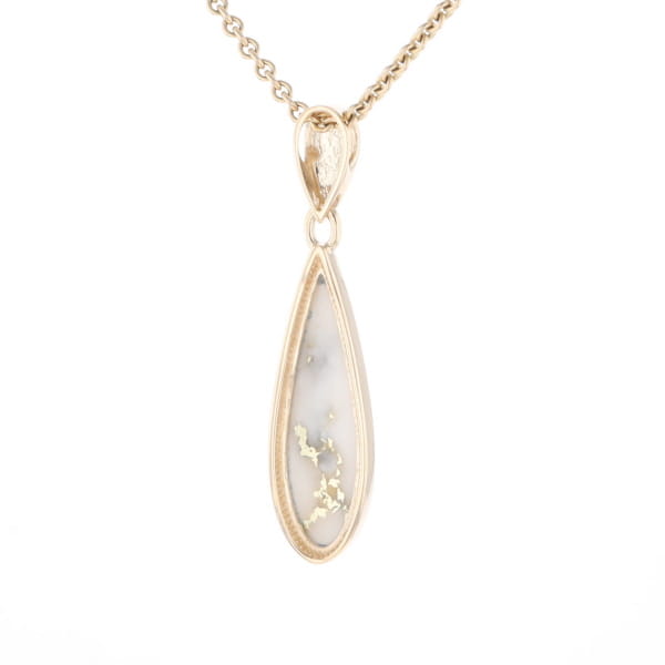Gold Quartz Pendant Tear Drop Inlaid Design G1