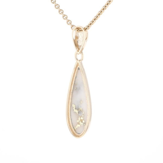 Gold Quartz Pendant Tear Drop Inlaid Design G1