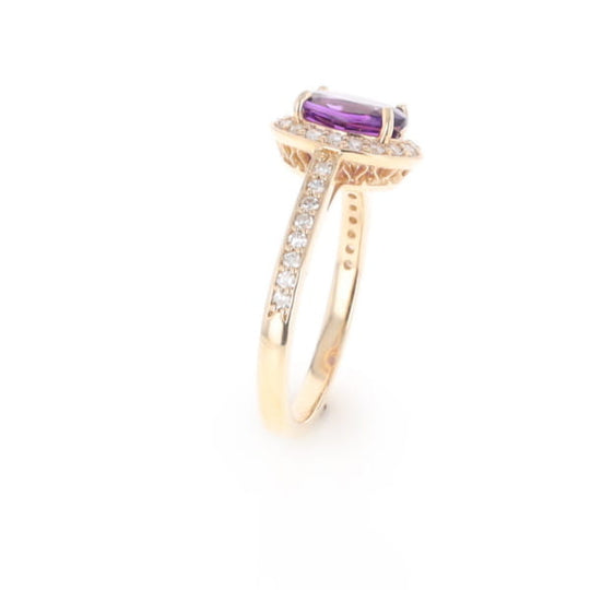 Oval Amethyst with Diamond Halo Ring